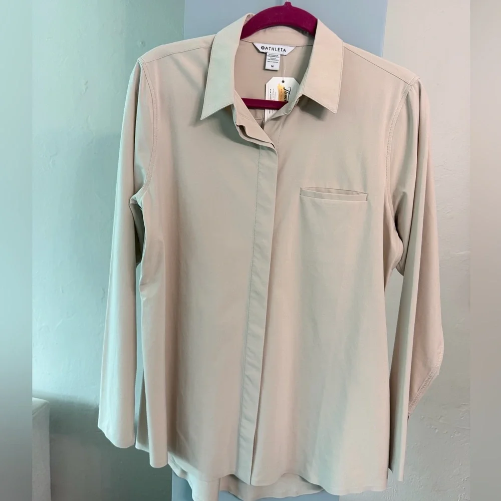 ATHLETA Urbanite Top button-down beige UPF sz M - Picture 3 of 6